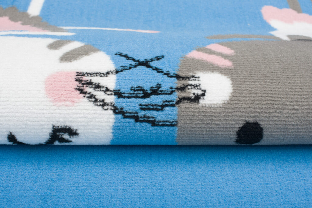 Teppich Jolly Kurzflor Kinderteppich Spielmatte Blau Grau Rosa Katzen