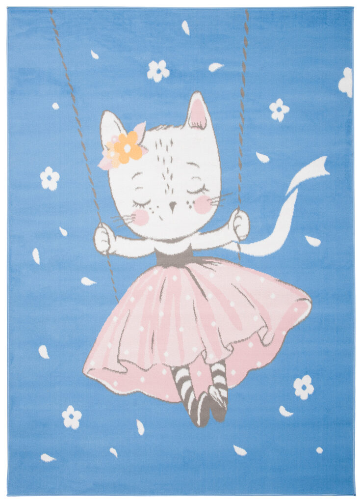 Teppich Jolly Kurzflor Kinderteppich Spielmatte Blau Rosa Katze