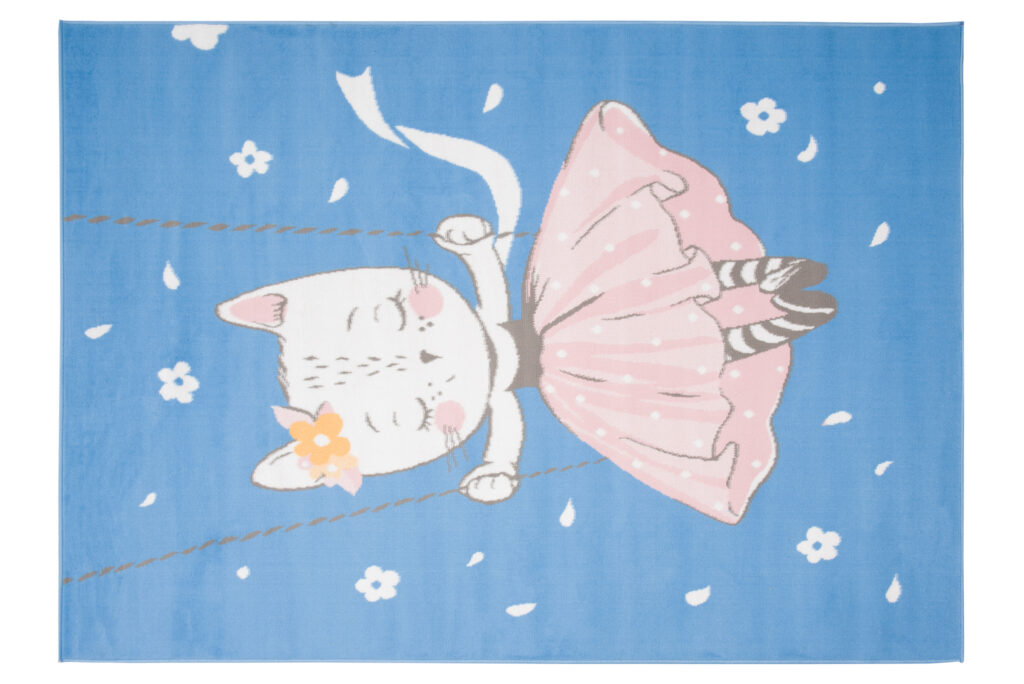 Teppich Jolly Kurzflor Kinderteppich Spielmatte Blau Rosa Katze