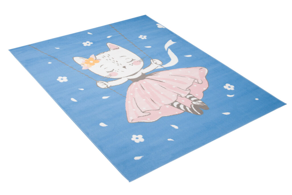Teppich Jolly Kurzflor Kinderteppich Spielmatte Blau Rosa Katze