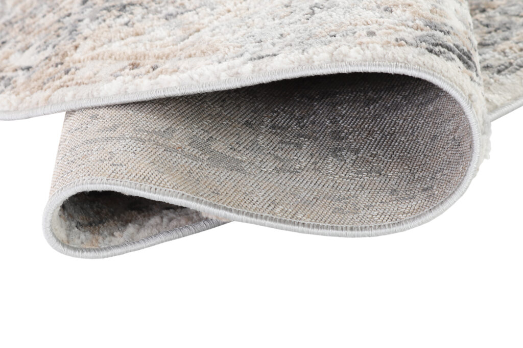 Teppich Valley Rund Grau Beige Ornamente Rahmen