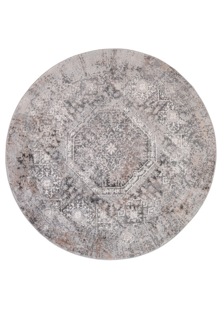 Teppich Valley Rund Grau Beige Vintage Ornamente