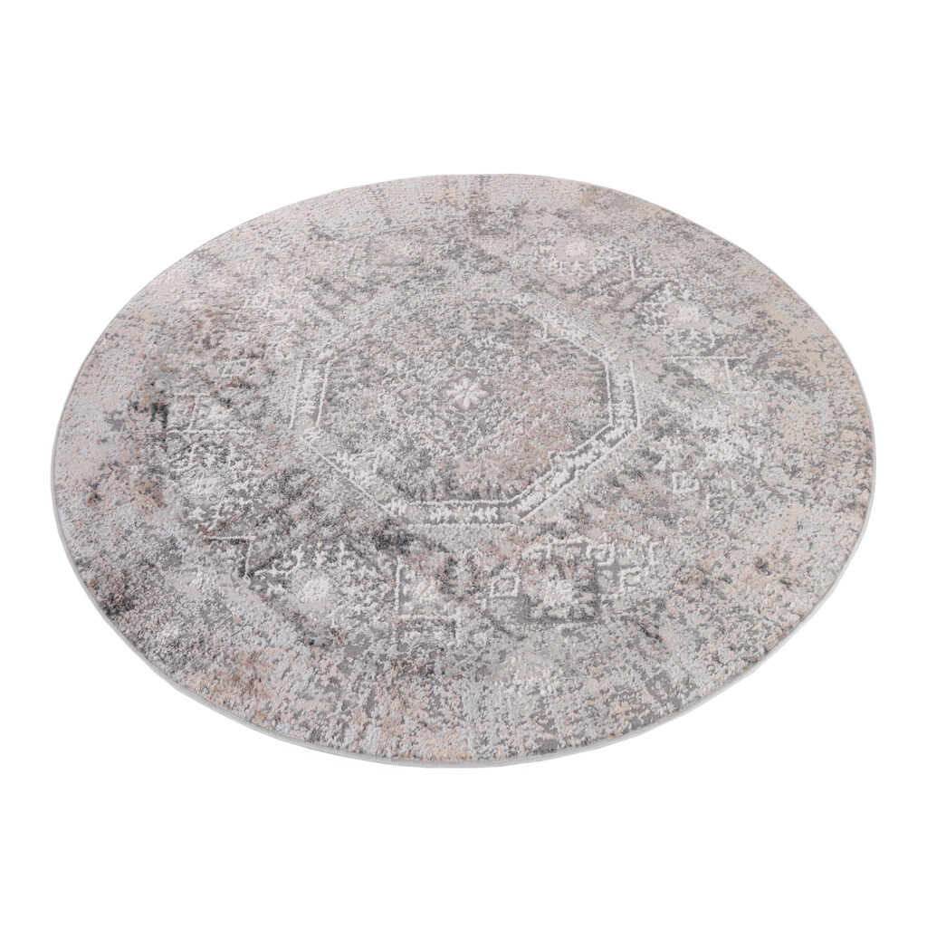 Teppich Valley Rund Grau Beige Vintage Ornamente