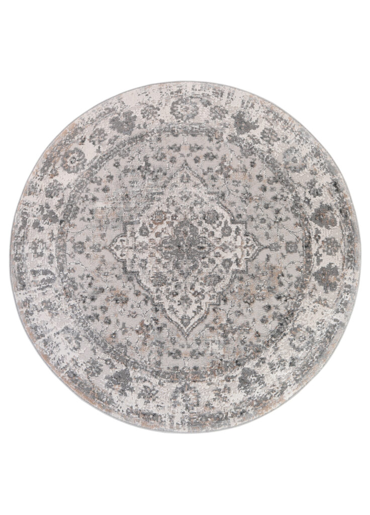 Teppich Valley Round Dunkel Grau Vintage Rahmen