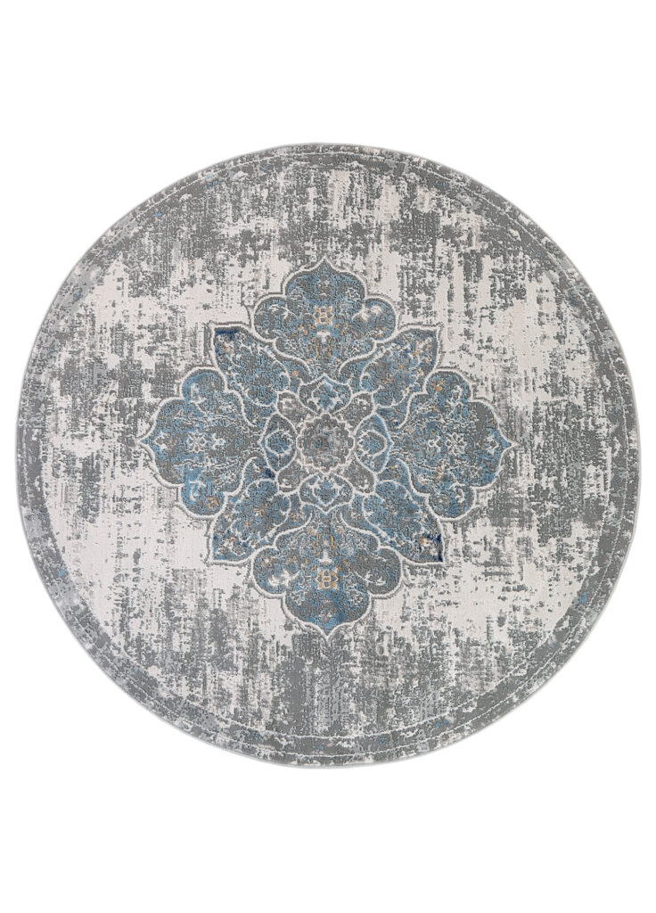 Teppich Valley Rund Grau Blau Vintage Floral