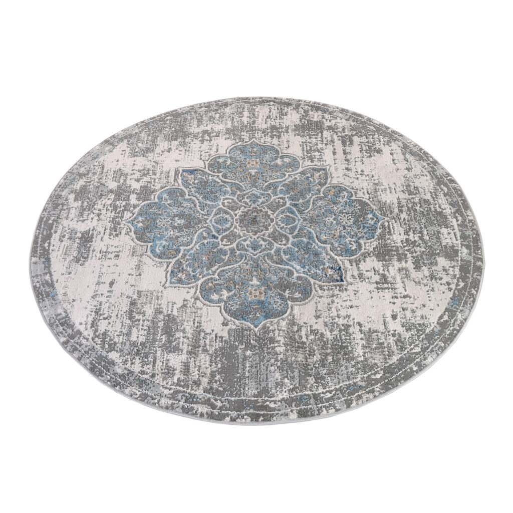 Teppich Valley Rund Grau Blau Vintage Floral