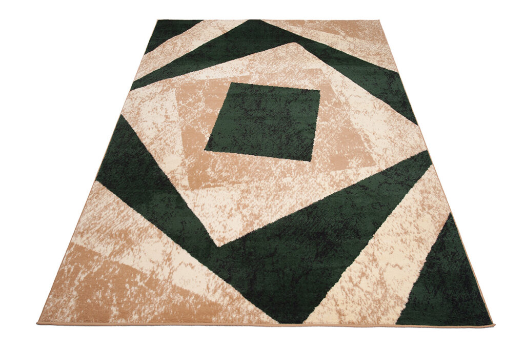 Teppich Dream Modern Kurzflor Creme Grün Vierecke Meliert