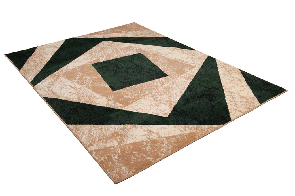 Teppich Dream Modern Kurzflor Creme Grün Vierecke Meliert