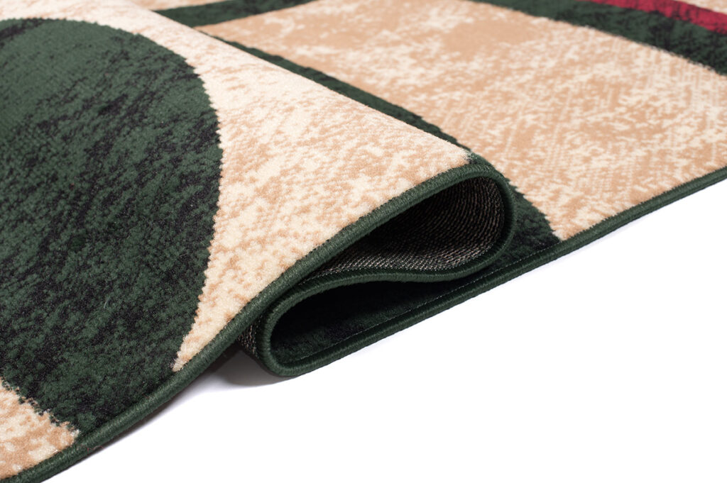 Teppich Dream Kurzflor Modern Beige Grün Rot Kreise Wellen