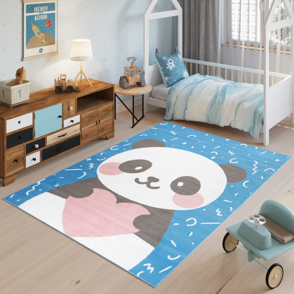 Teppich Jolly Kurzflor Kinderteppich Spielmatte Blau Grau Rosa Panda