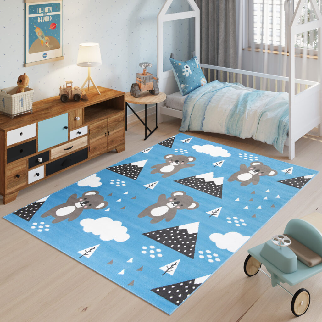 Teppich Jolly Kurzflor Kinderteppich Spielmatte Blau Grau Koalabär