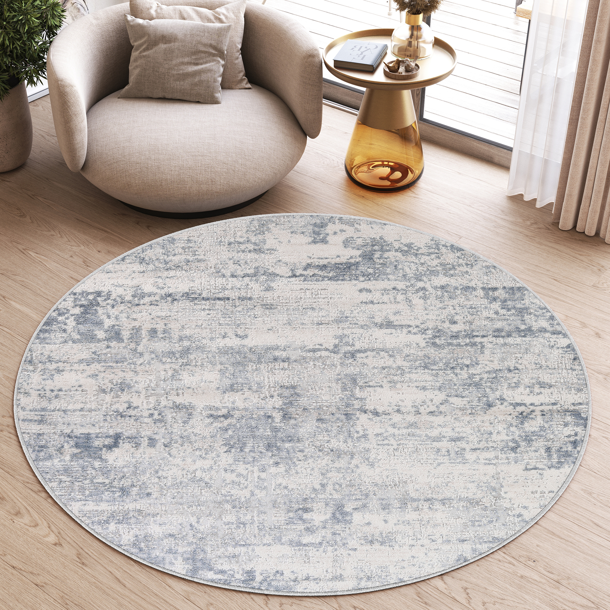 Teppich Sky Rund Blau Creme Abstrakt