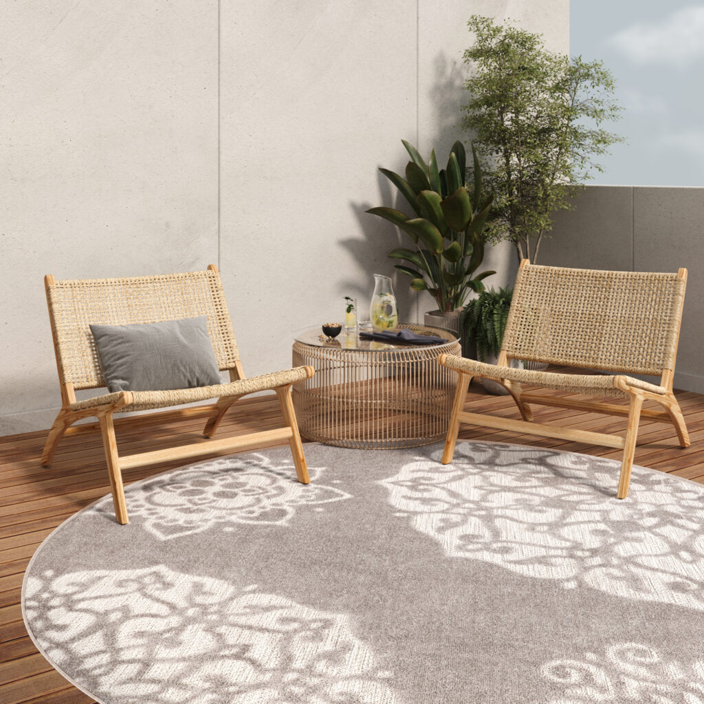 Outdoorteppich Patio Rund Grau Ornament
