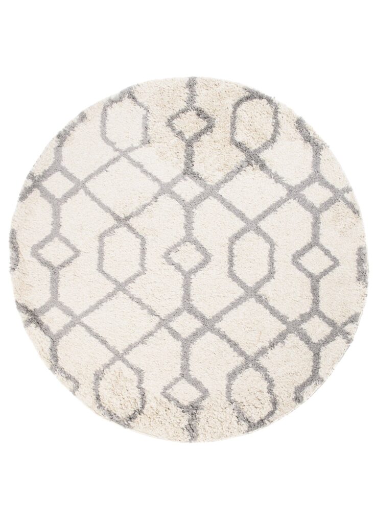 Teppich Boho Rund Creme Geometrisch Shaggy