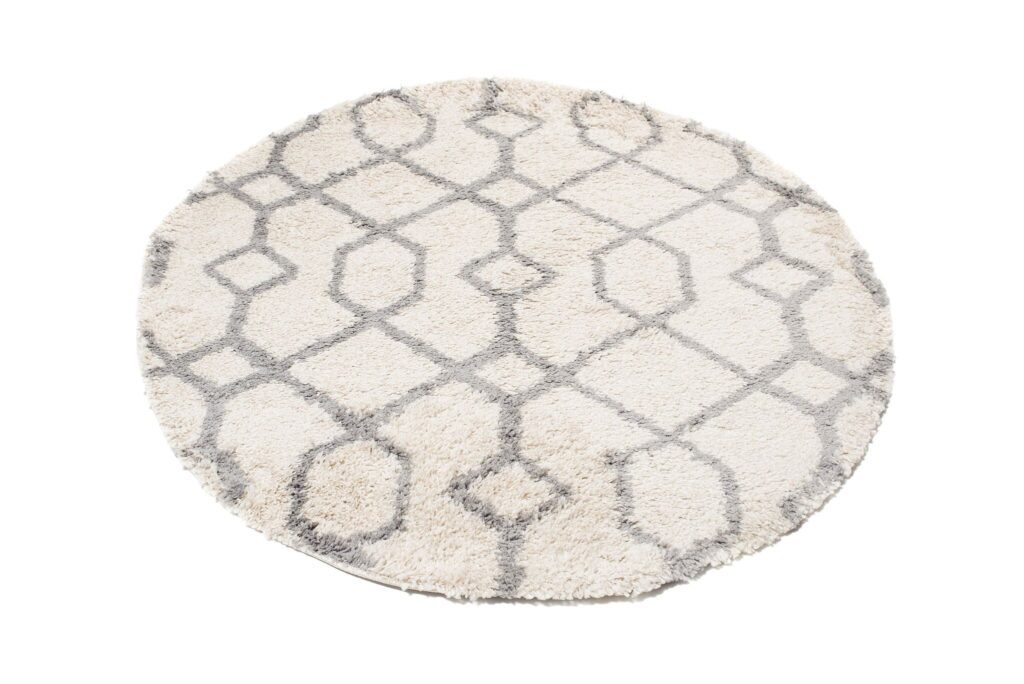 Teppich Boho Rund Creme Geometrisch Shaggy