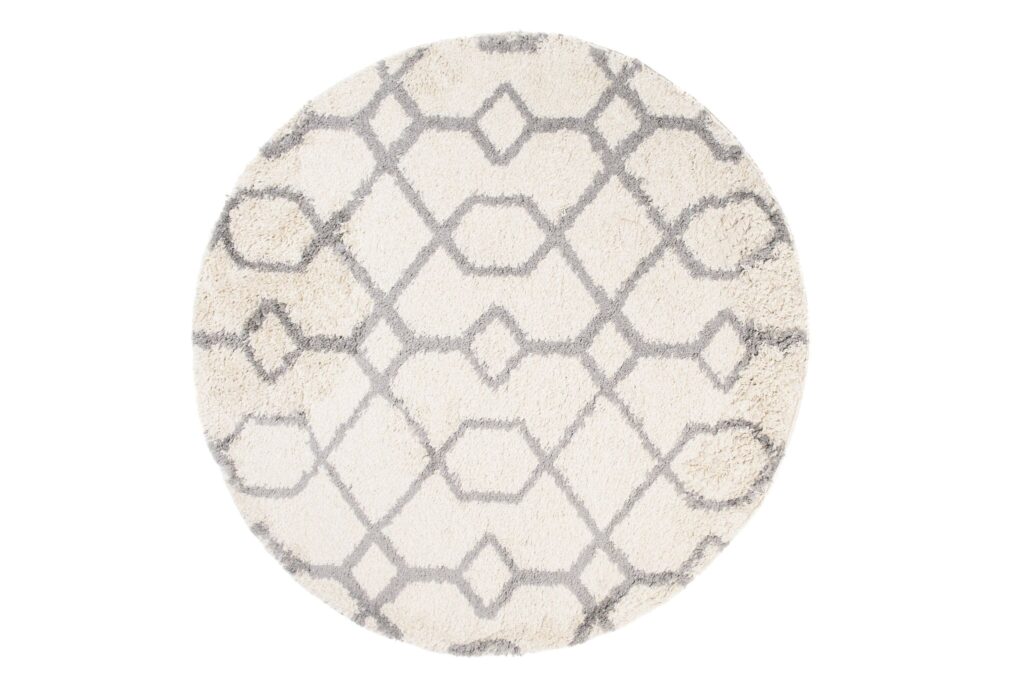 Teppich Boho Rund Creme Geometrisch Shaggy