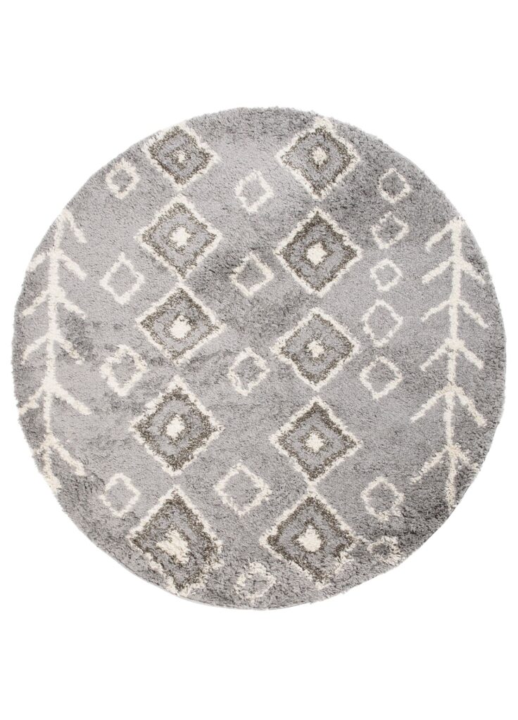 Teppich Boho Rund Grau Ethno Shaggy