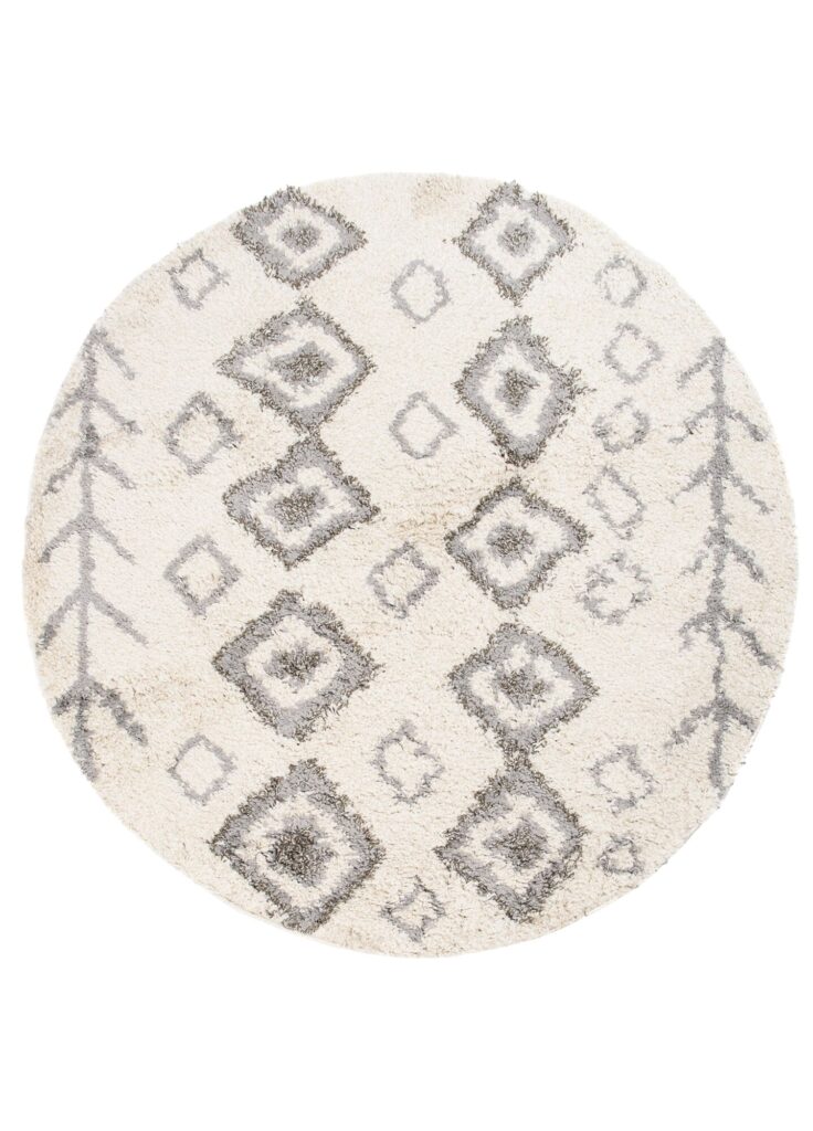 Teppich Boho Rund Creme Ethno Shaggy