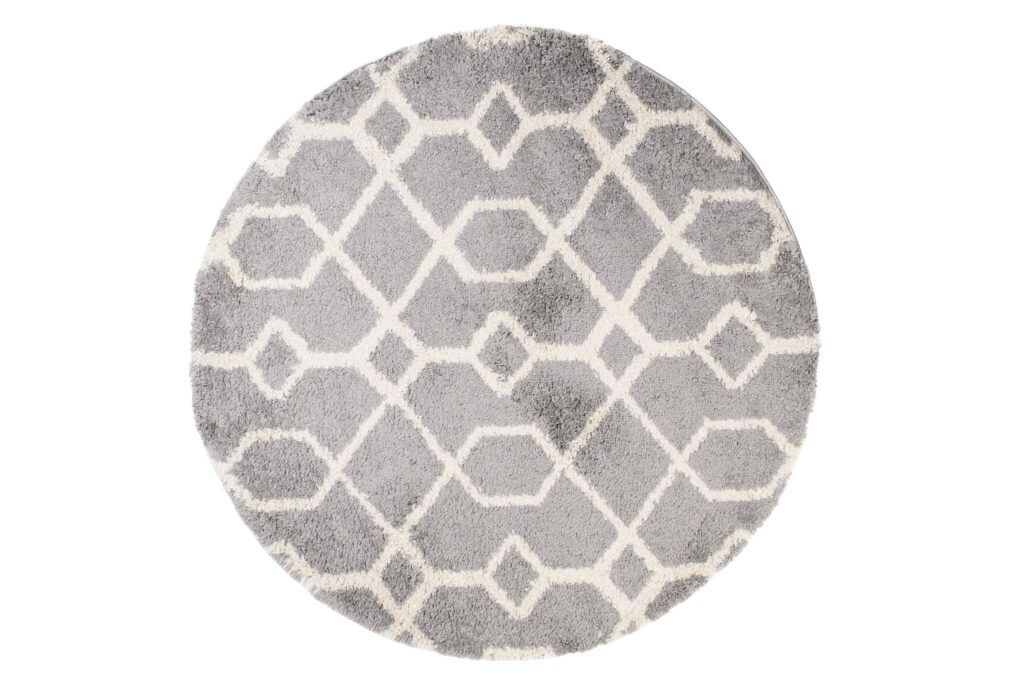 Teppich Boho Rund Grau Geometrisch Shaggy