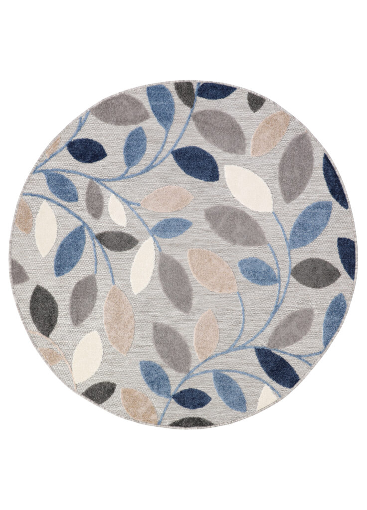 Outdoorteppich Patio Rund Grau Blau Blätter