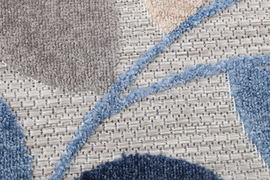 Outdoorteppich Patio Rund Grau Blau Blätter