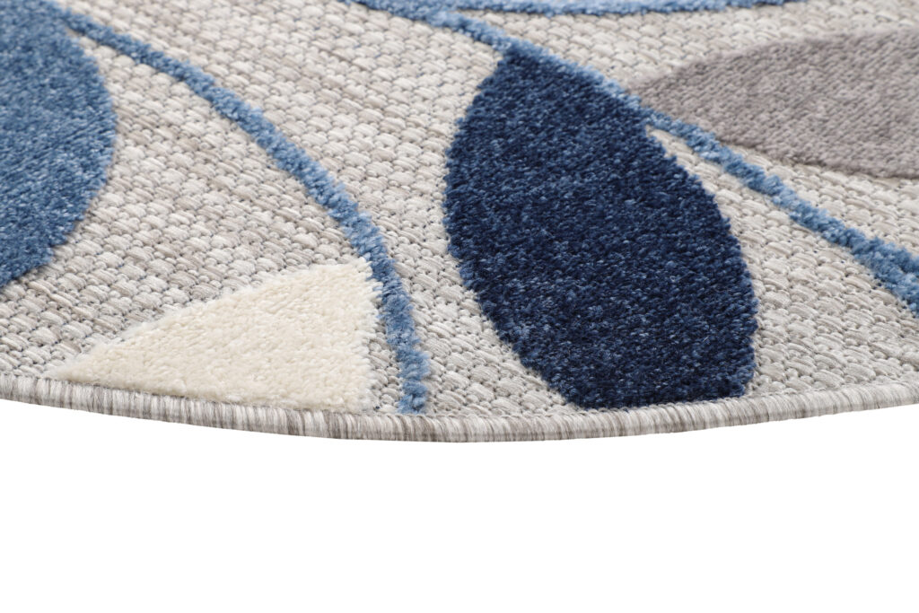 Outdoorteppich Patio Rund Grau Blau Blätter