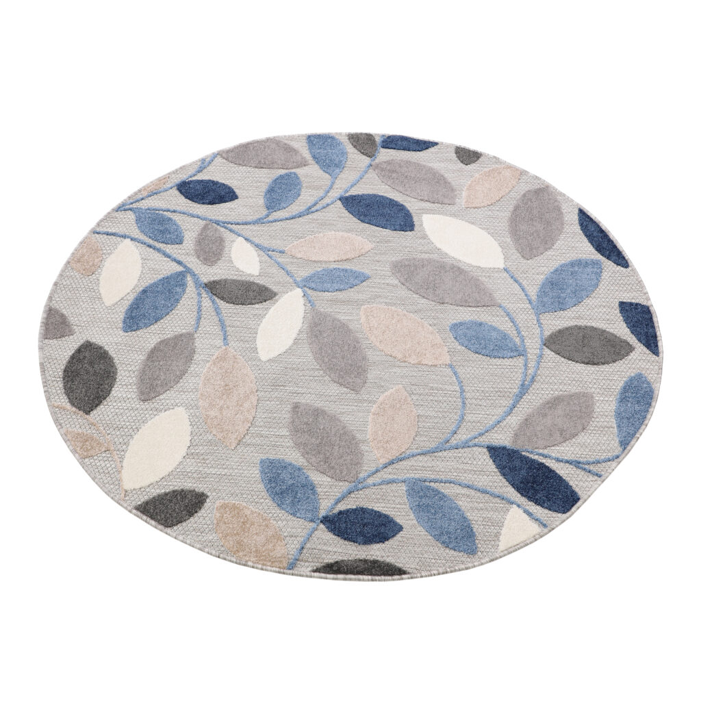 Outdoorteppich Patio Rund Grau Blau Blätter