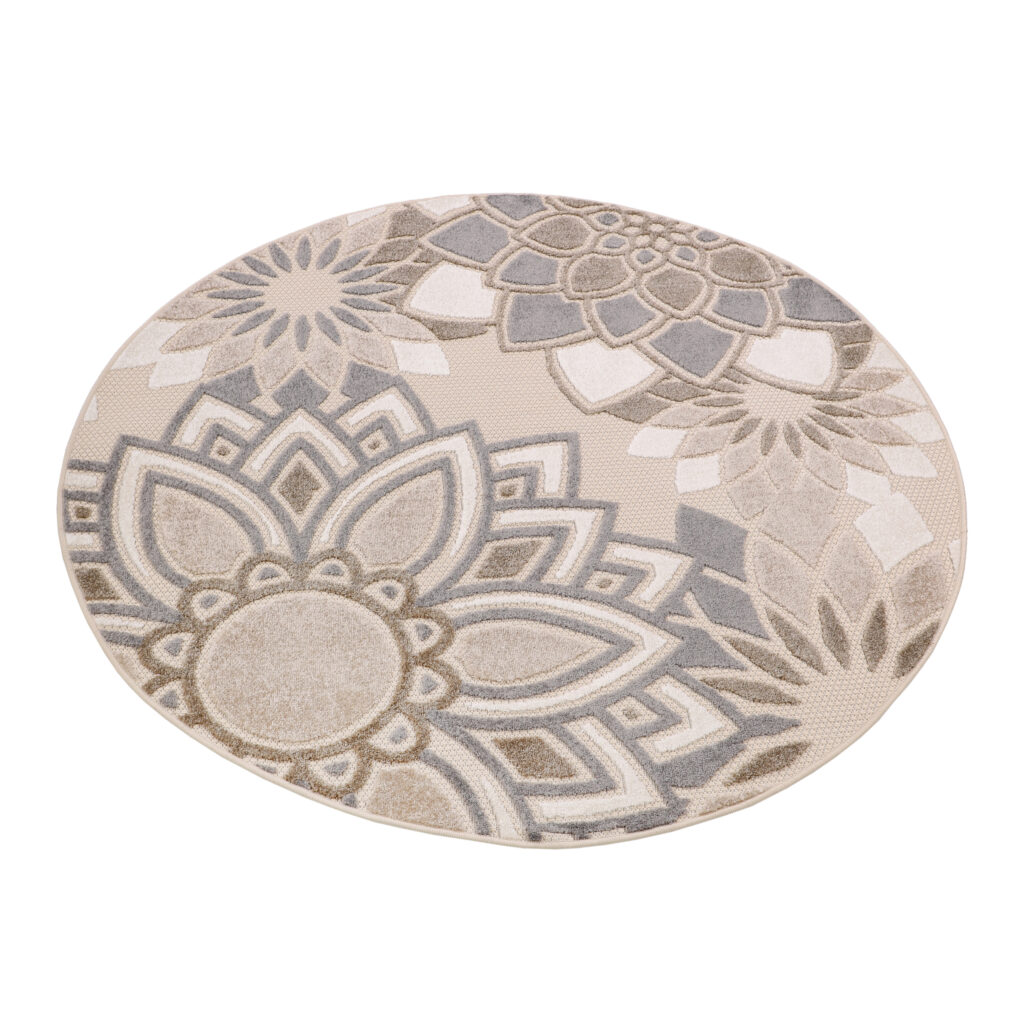 Outdoorteppich Patio Rund Creme Grau Blumen