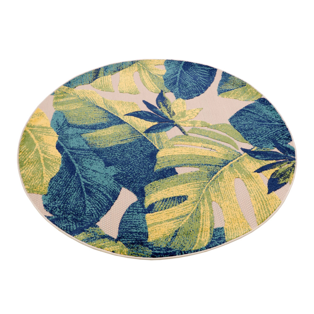 Outdoorteppich Patio Rund Creme Palmenblätter