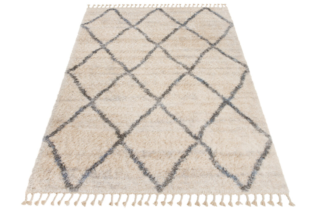 Teppich Versay Creme Grau Kariert mit Fransen