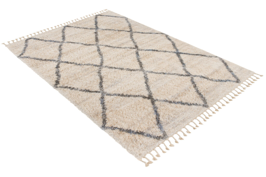 Teppich Versay Creme Grau Kariert mit Fransen