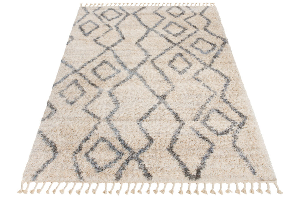 Teppich Versay Creme Grau Zick-Zack mit Fransen