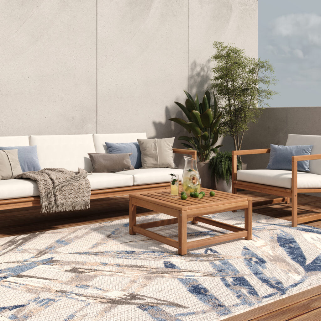 Teppich Outdoor Patio Grau Blau Blätter