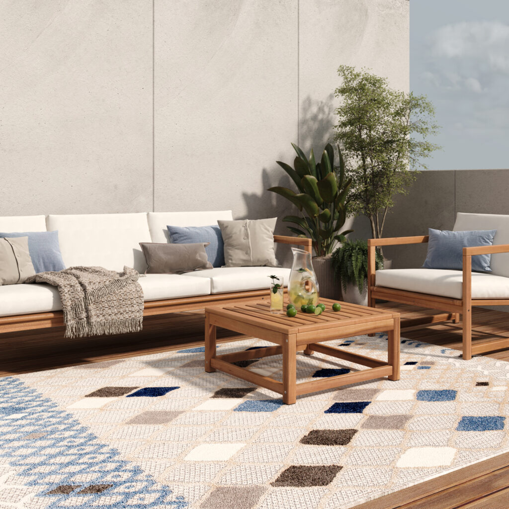 Teppich Outdoor Patio Grau Blau Ethno