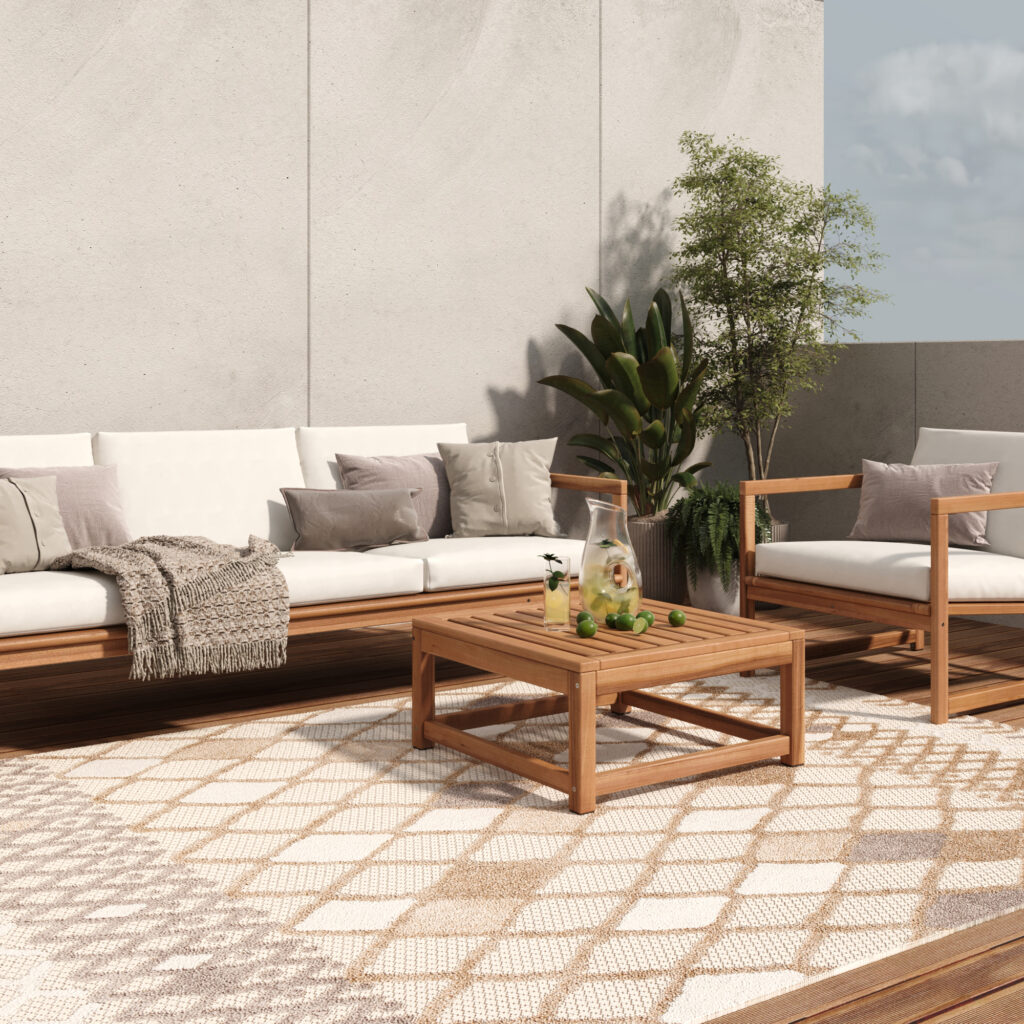 Teppich Outdoor Patio Grau Creme Ethno
