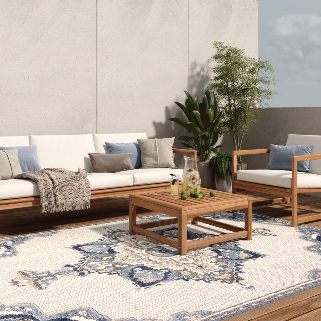 Teppich Outdoor Patio Grau Blau Vintage