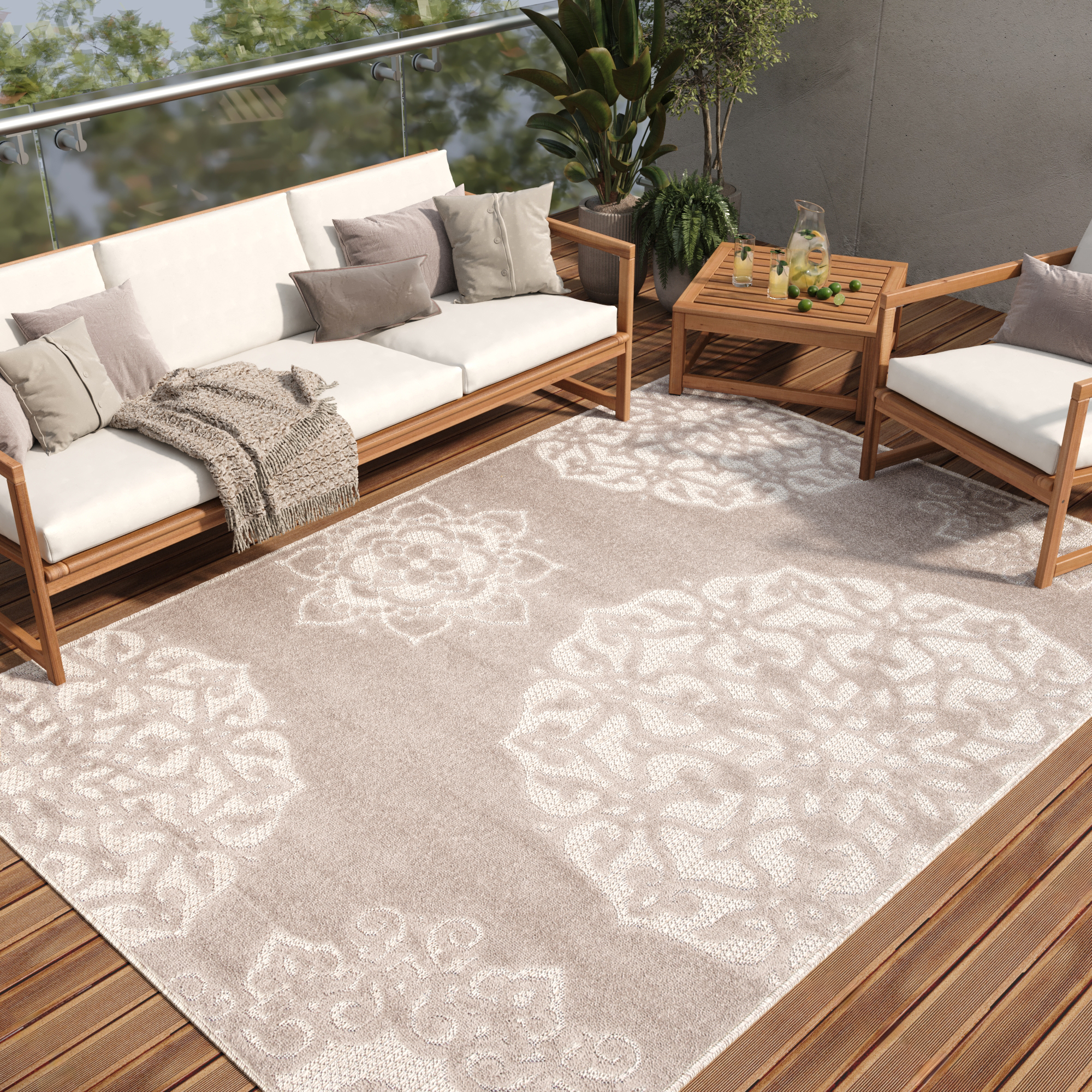 Teppich Outdoor Patio Grau Ornamente