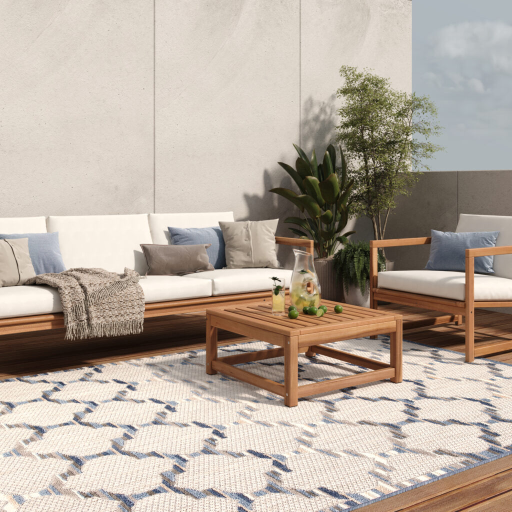 Teppich Outdoor Patio Grau Blau Gitter