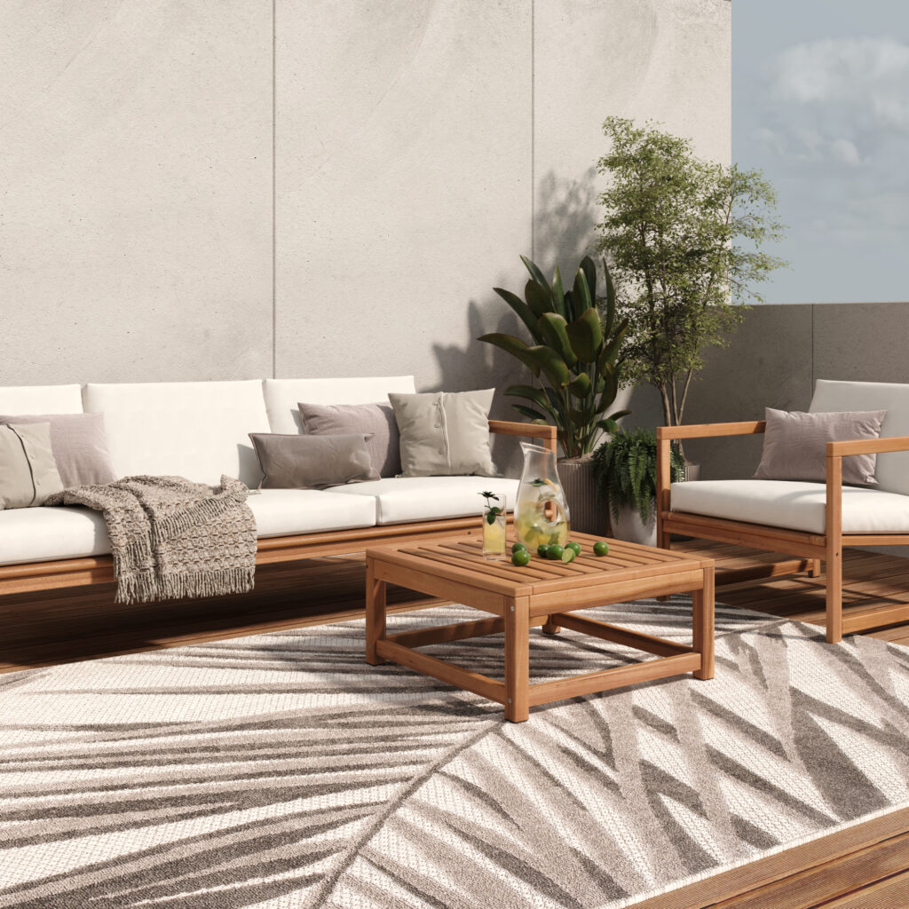 Teppich Outdoor Patio Grau Beige Blätter