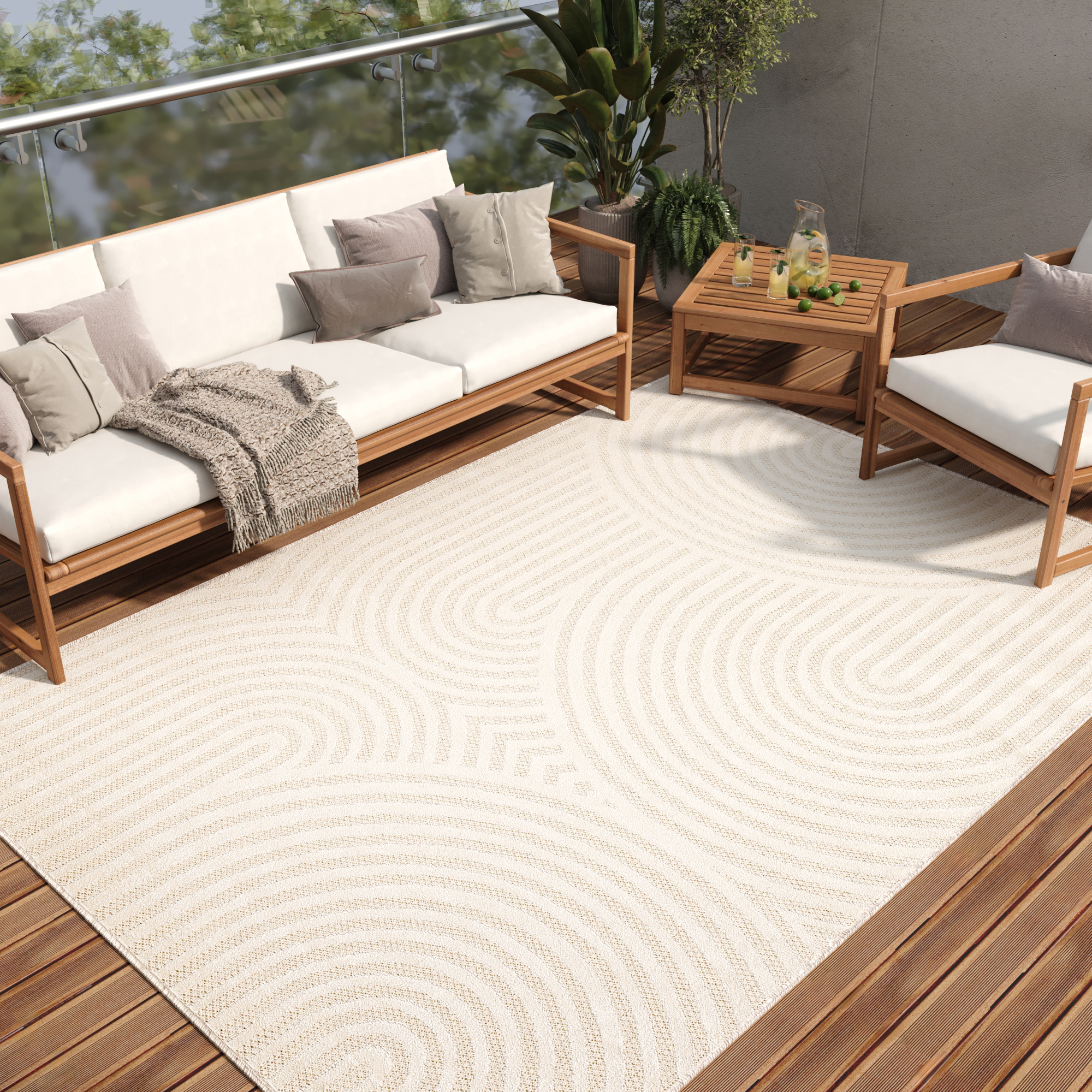 Teppich Outdoor Patio Creme Modern