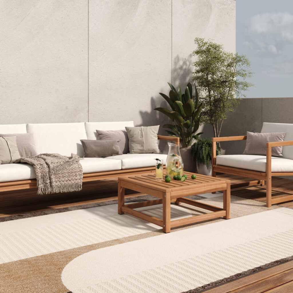 Teppich Outdoor Patio Creme Braun Grau