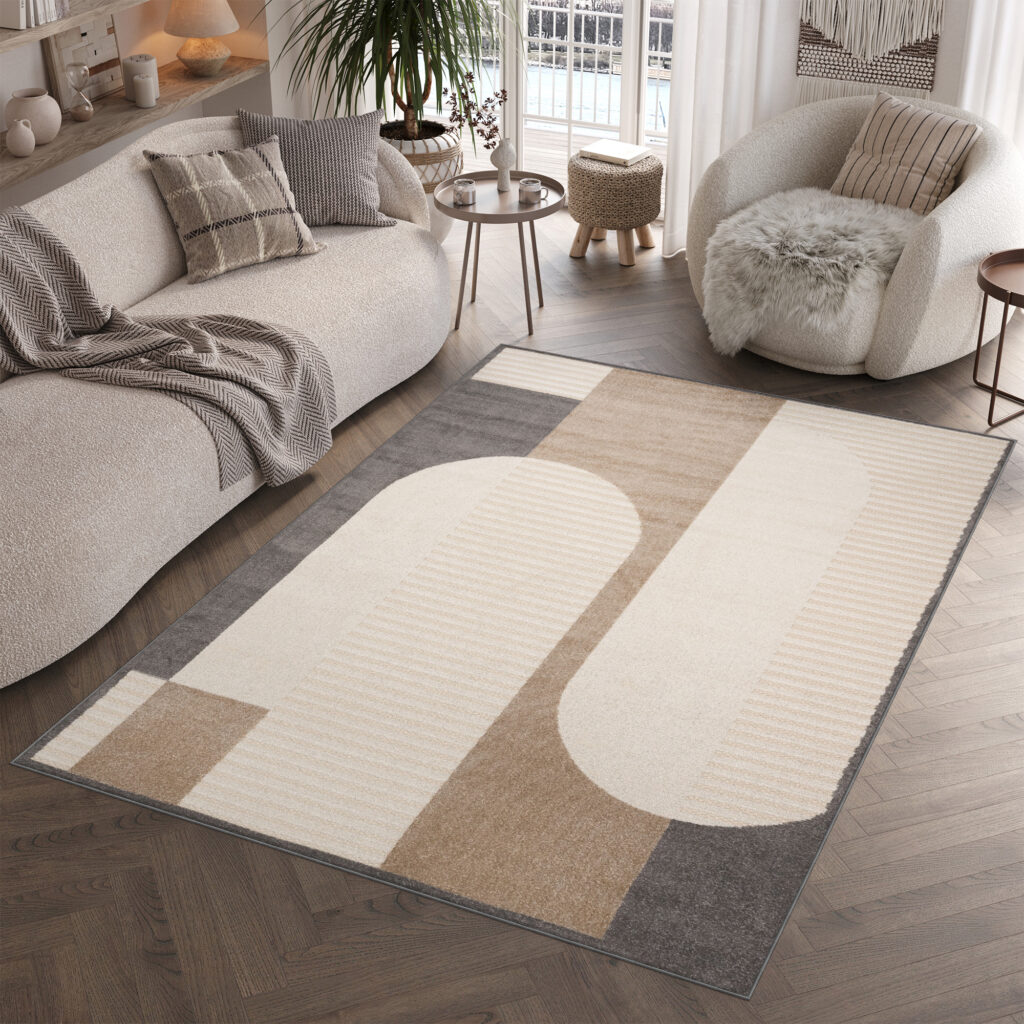 Teppich Outdoor Patio Creme Braun Grau