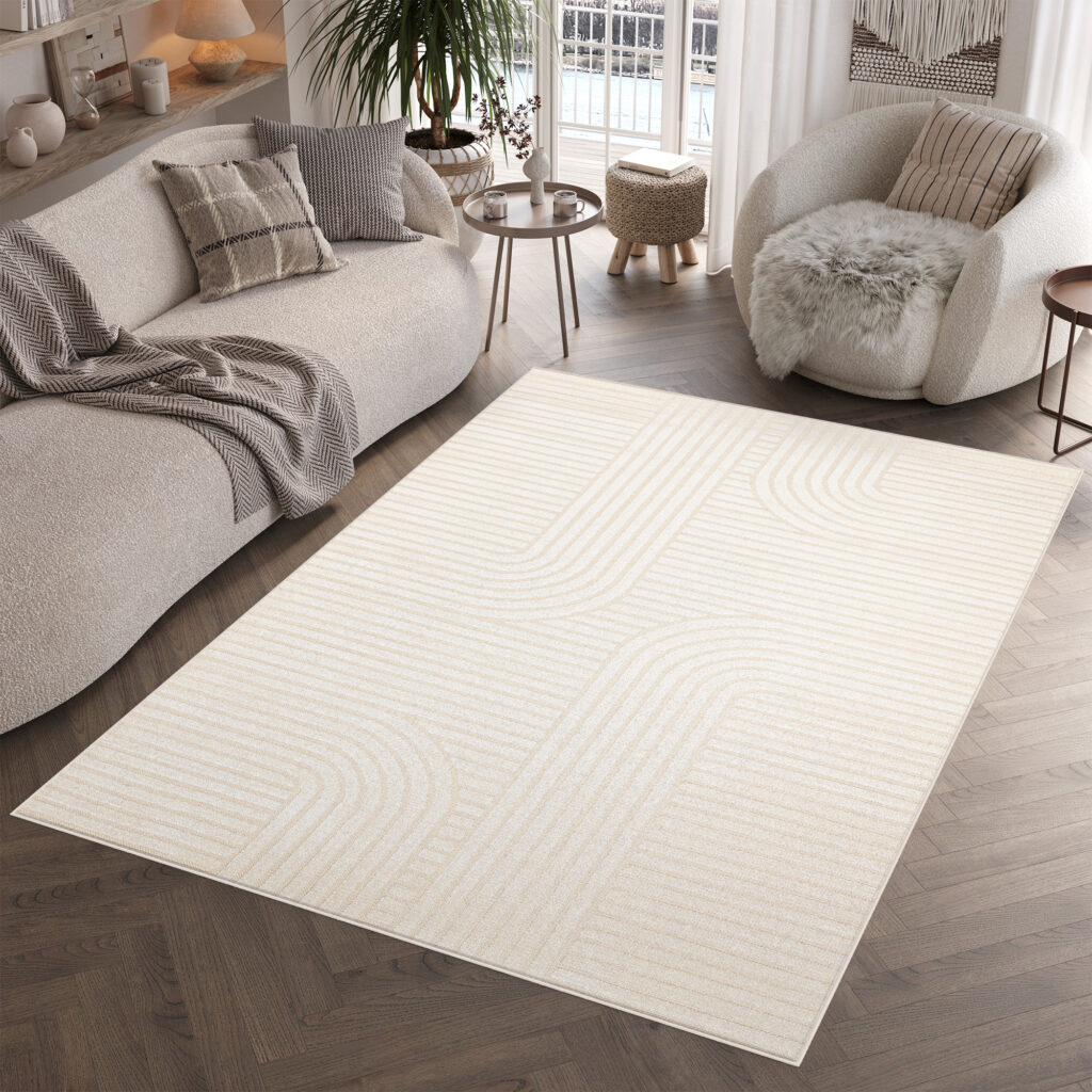 Teppich Outdoor Patio Creme Geometrisch
