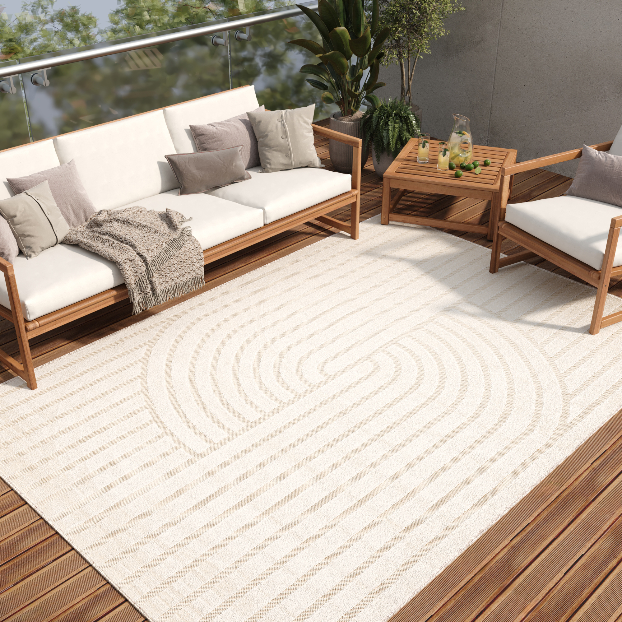 Teppich Outdoor Patio Creme Streifen