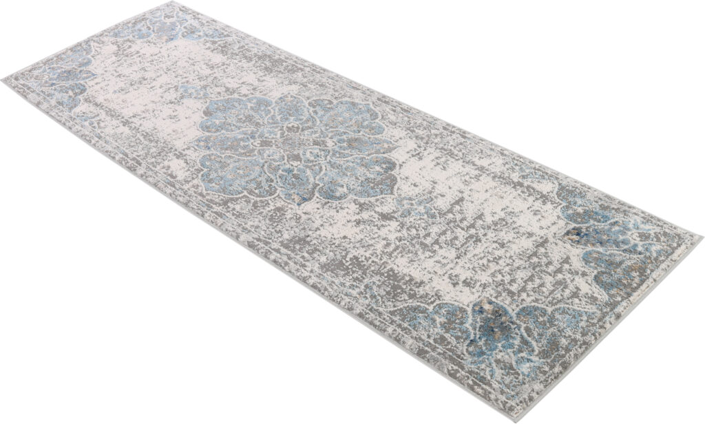 Teppichläufer Valley Grau Blau Vintage Blumen