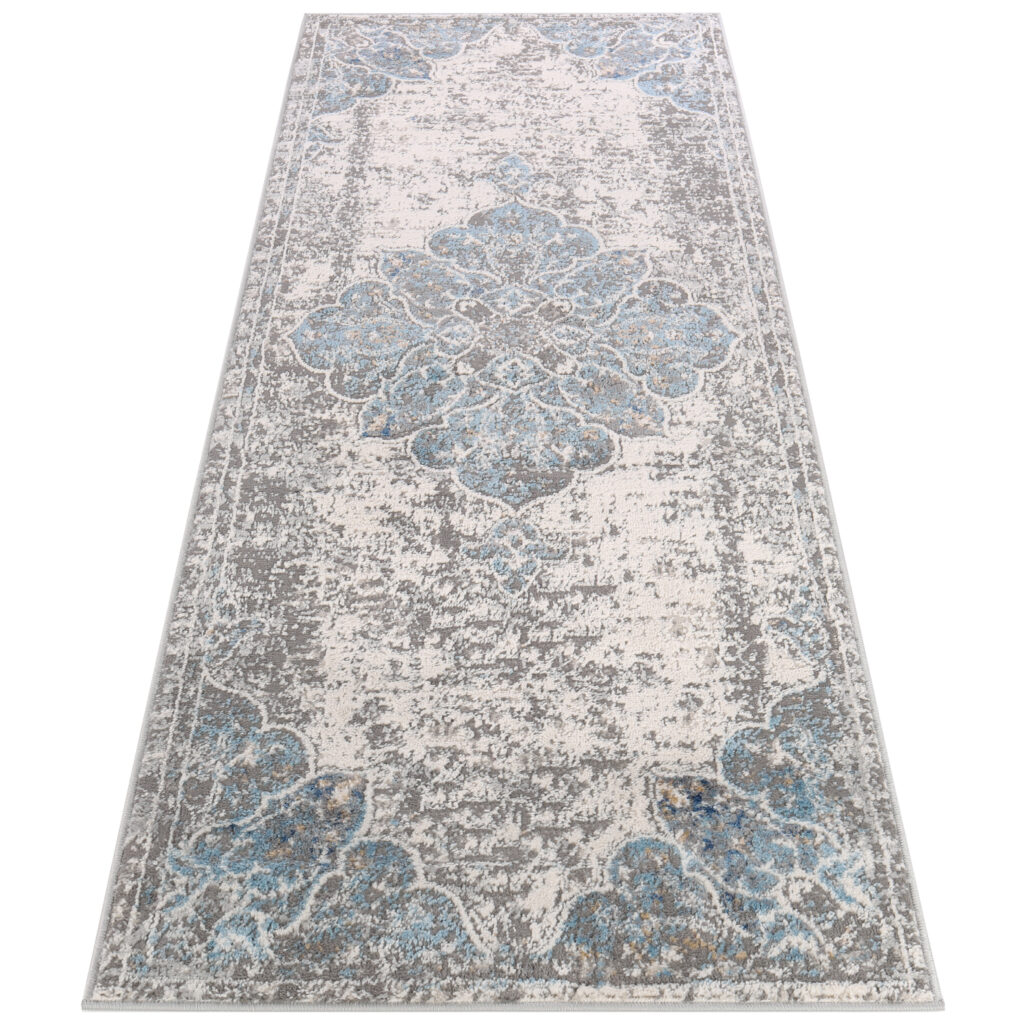 Teppichläufer Valley Grau Blau Vintage Blumen
