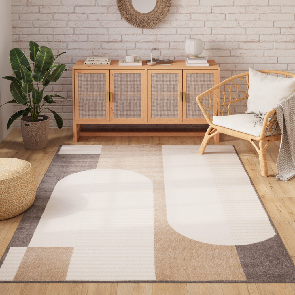 Teppich Outdoor Patio Creme Braun Grau