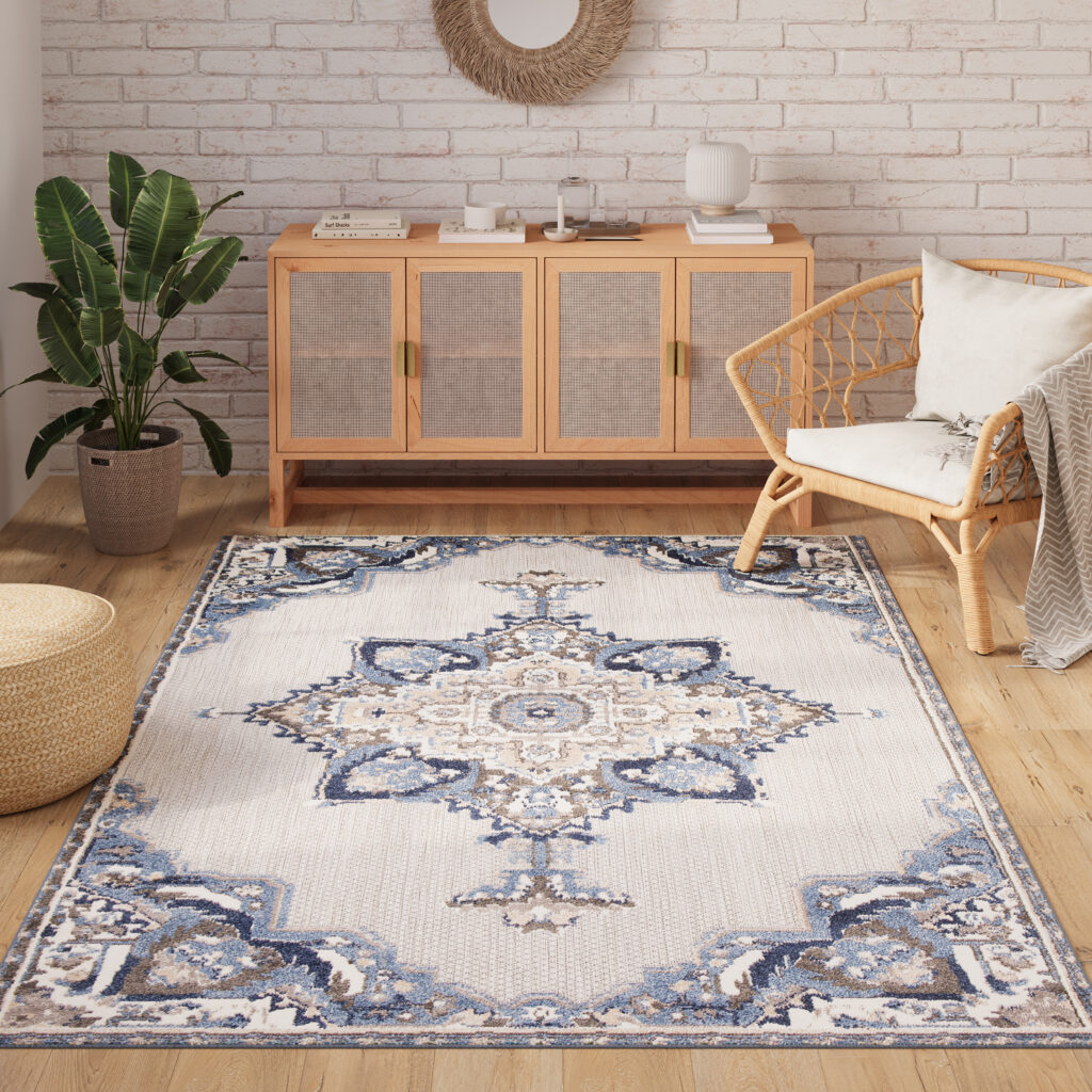 Teppich Outdoor Patio Grau Blau Vintage