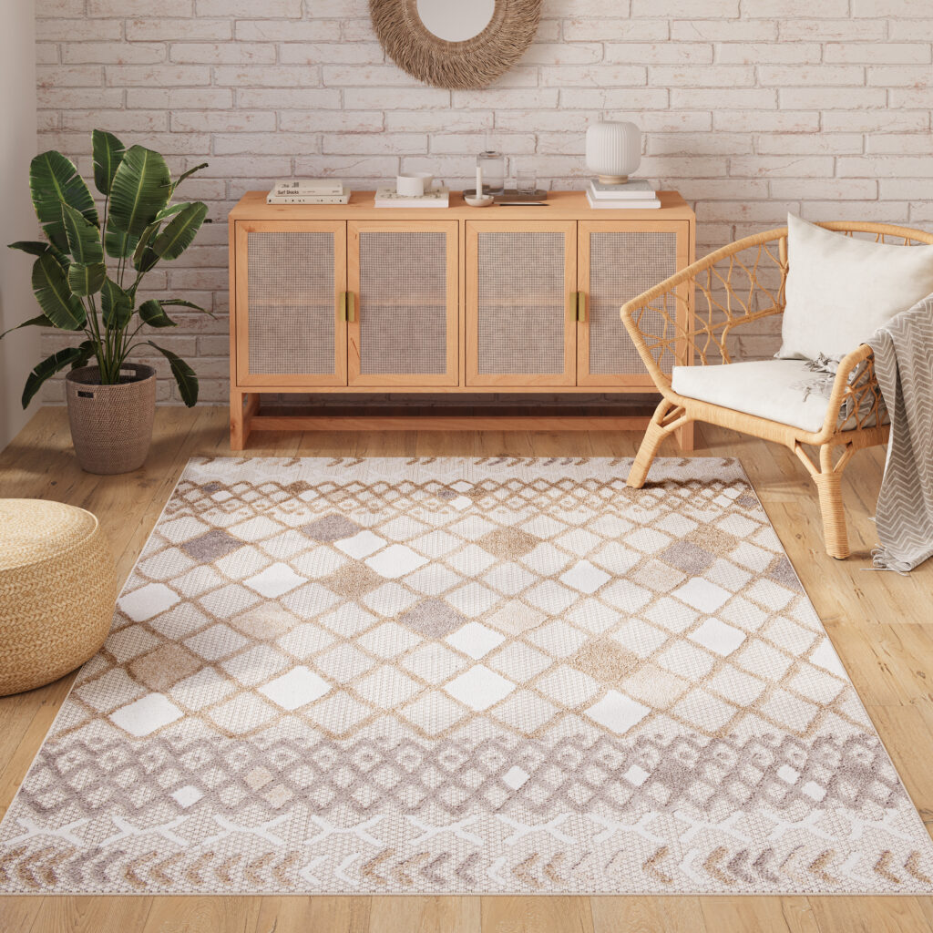 Teppich Outdoor Patio Grau Creme Ethno
