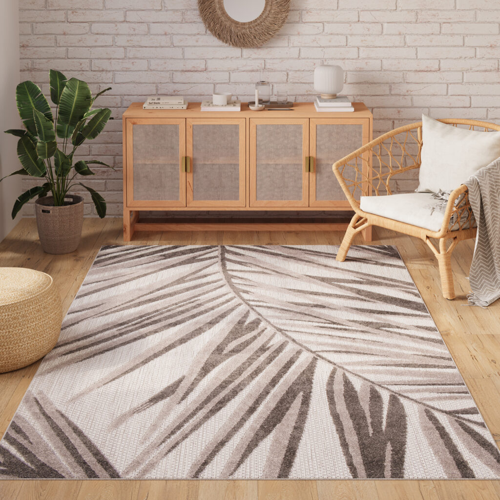 Teppich Outdoor Patio Grau Beige Blätter
